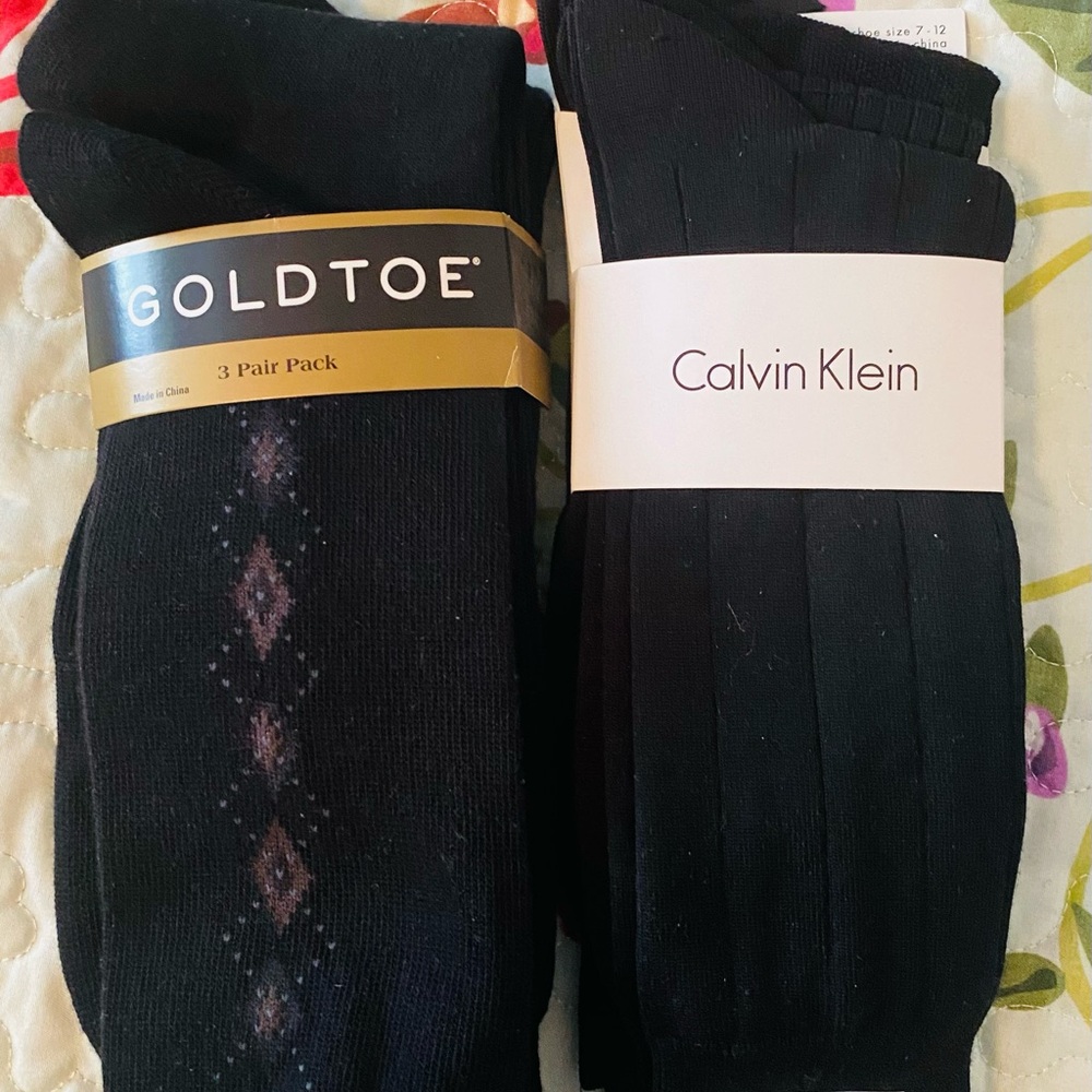 Calvin Klein and Goldtoe Black Dress Socks for Men 6 pairs total .